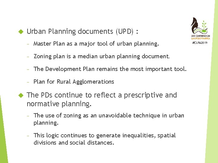  Urban Planning documents (UPD) : ‒ Master Plan as a major tool of