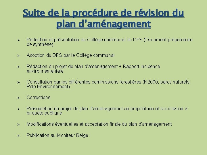 Suite de la procédure de révision du plan d’aménagement Ø Rédaction et présentation au