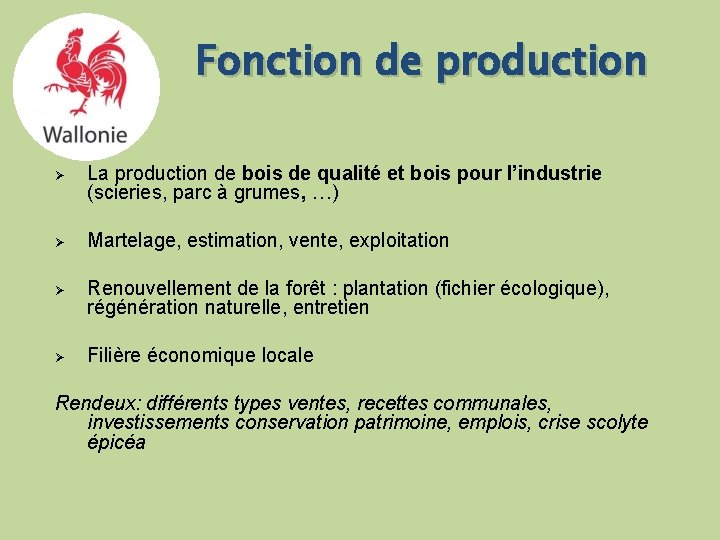 Fonction de production Ø La production de bois de qualité et bois pour l’industrie