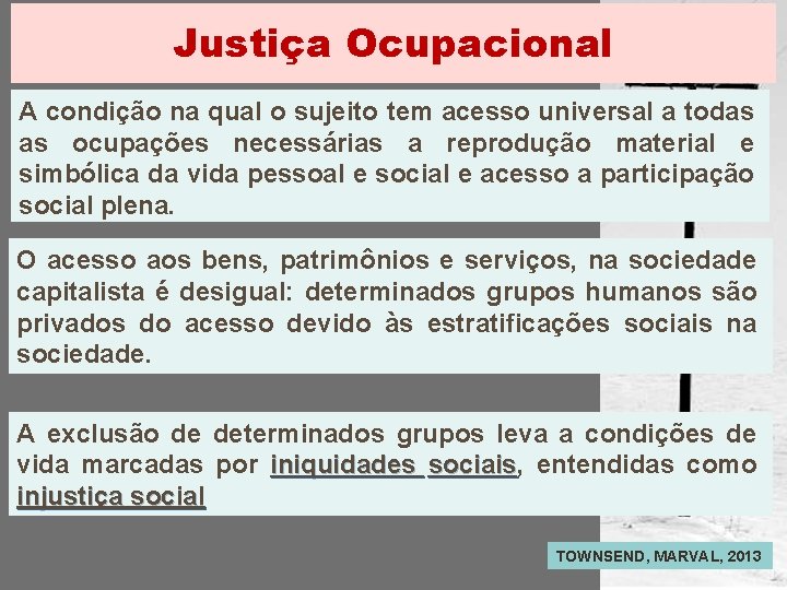 Justiça Ocupacional A condição na qual o sujeito tem acesso universal a todas as