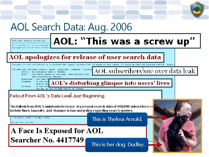 AOL Search Data: Aug. 2006 This is Thelma Arnold. A Face Is Exposed for