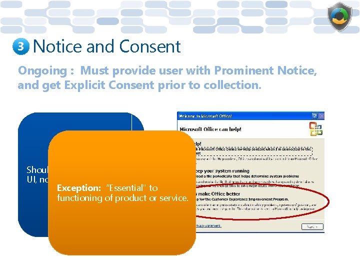 3 Notice and Consent Ongoing : Must provide user with Prominent Notice, and get
