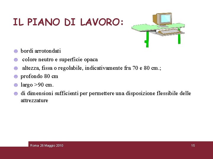 IL PIANO DI LAVORO: ☻ bordi arrotondati ☻ colore neutro e superficie opaca ☻