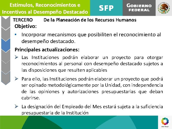 Estímulos, Reconocimientos e Incentivos al Desempeño Destacado TERCERO De la Planeación de los Recursos
