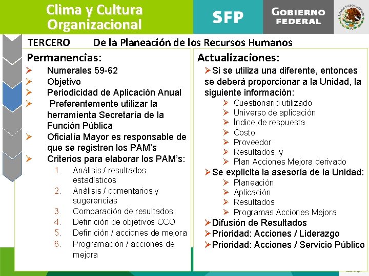Clima y Cultura Organizacional TERCERO De la Planeación de los Recursos Humanos Permanencias: Ø