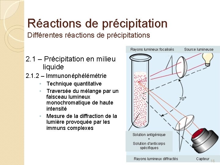 Réactions de précipitation Différentes réactions de précipitations Rayons lumineux focalisés Source lumineuse 2. 1