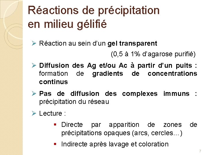 Réactions de précipitation en milieu gélifié Ø Réaction au sein d’un gel transparent (0,