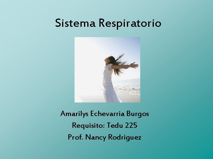 Sistema Respiratorio Amarilys Echevarria Burgos Requisito: Tedu 225 Prof. Nancy Rodriguez 