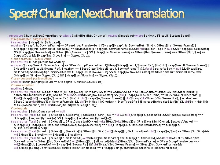 Spec# Chunker. Next. Chunk translation procedure Chunker. Next. Chunk(this: ref where $Is. Not. Null(this, Spec# Chunker. Next. Chunk translation procedure Chunker. Next. Chunk(this: ref where $Is. Not. Null(this,