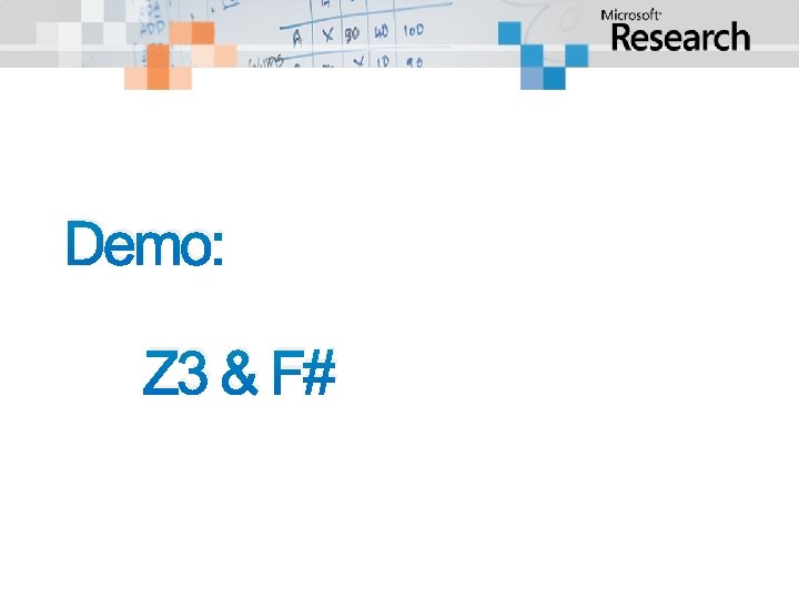 Demo: Z 3 & F# Demo: Z 3 & F#