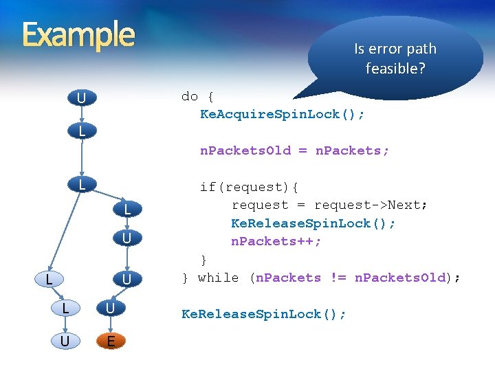 Example Is error path feasible? do { Ke. Acquire. Spin. Lock(); U L n. Example Is error path feasible? do { Ke. Acquire. Spin. Lock(); U L n.