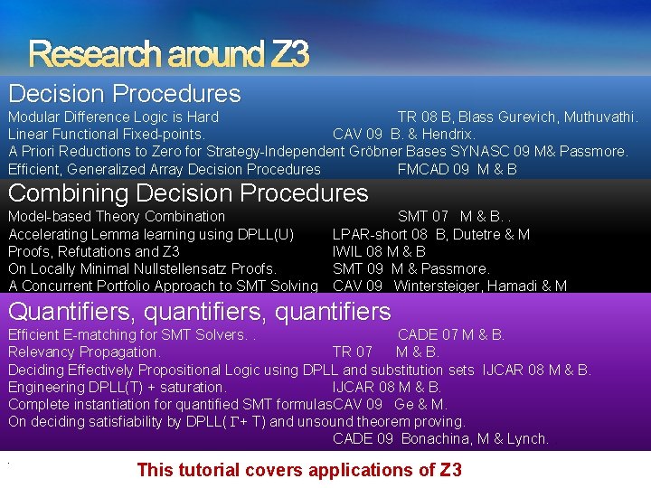 Research around Z 3 Decision Procedures Modular Difference Logic is Hard TR 08 B, Research around Z 3 Decision Procedures Modular Difference Logic is Hard TR 08 B,