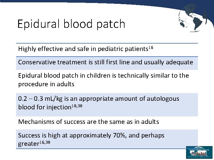 Epidural blood patch Highly effective and safe in pediatric patients 16 Conservative treatment is