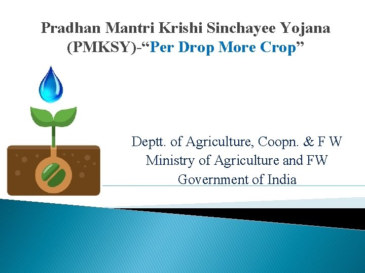 Pradhan Mantri Krishi Sinchayee Yojana (PMKSY)-“Per Drop More Crop” Deptt. of Agriculture, Coopn. &