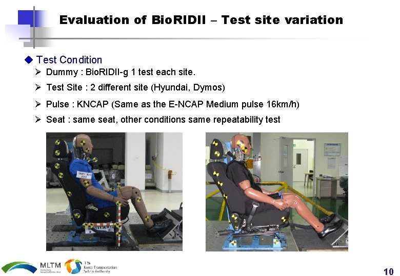 Evaluation of Bio. RIDII – Test site variation u Test Condition Ø Dummy :