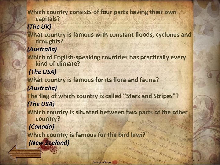 Which country consists of four parts having their own capitals? (The UK) What country