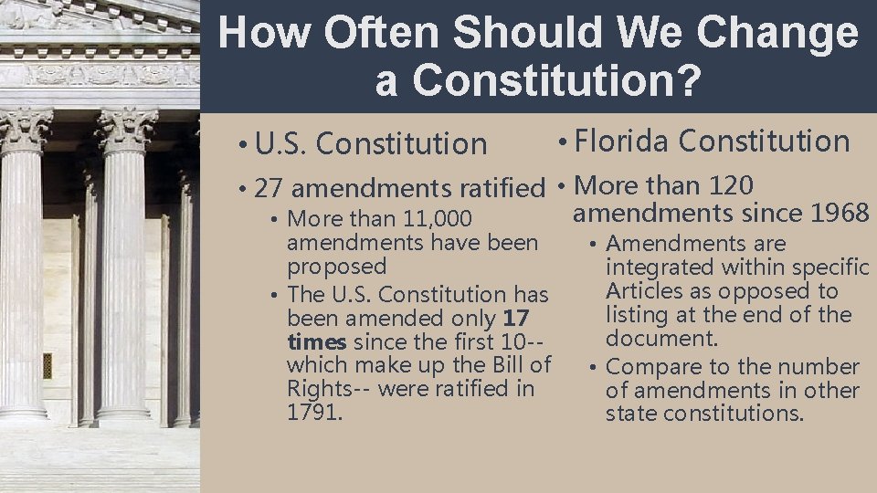 How Often Should We Change a Constitution? • U. S. Constitution • Florida Constitution