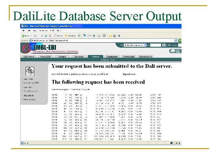 Dali. Lite Database Server Output 
