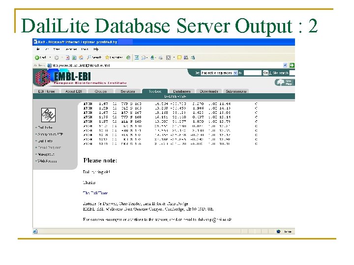 Dali. Lite Database Server Output : 2 