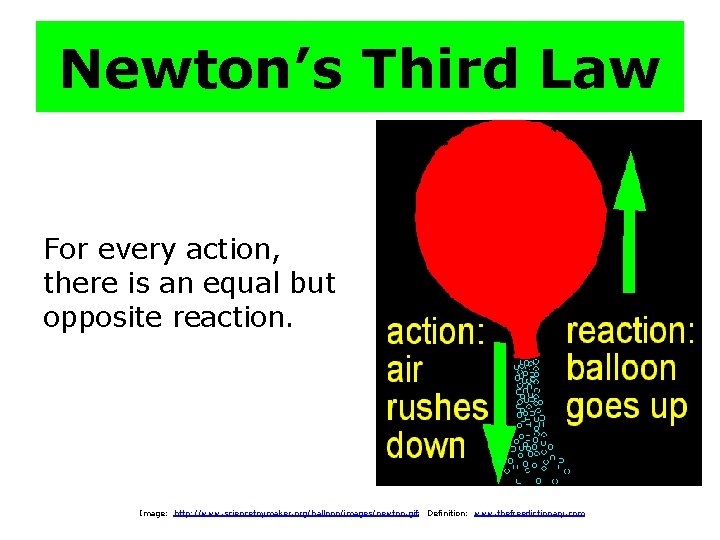 Newton’s Third Law For every action, there is an equal but opposite reaction. Image: