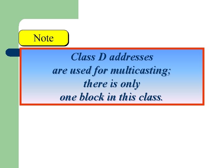 Class D addresses are used for multicasting; there is only one block in this