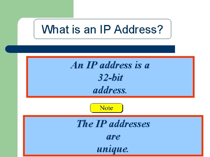 What is an IP Address? An IP address is a 32 -bit address. The