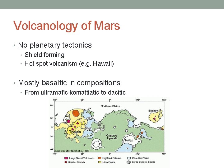 Volcanology of Mars • No planetary tectonics • Shield forming • Hot spot volcanism