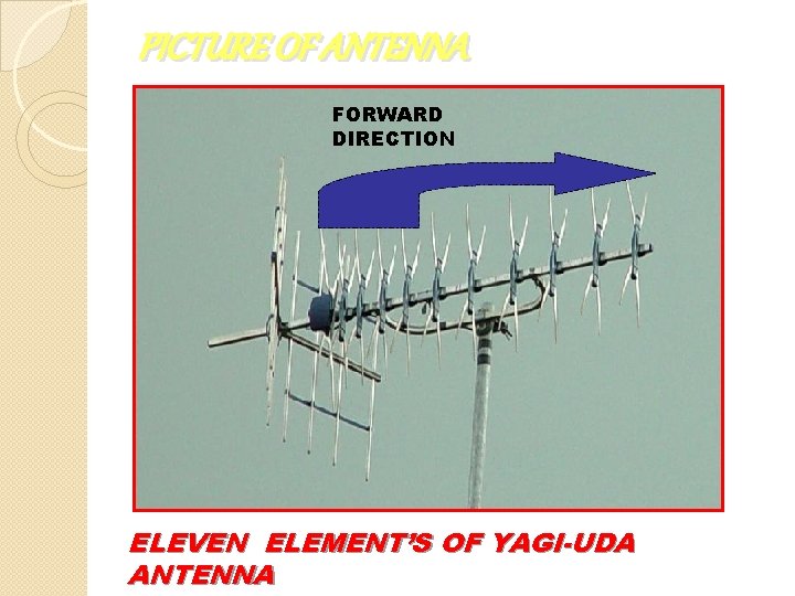 PICTURE OF ANTENNA FORWARD DIRECTION ELEVEN ELEMENT’S OF YAGI-UDA ANTENNA 