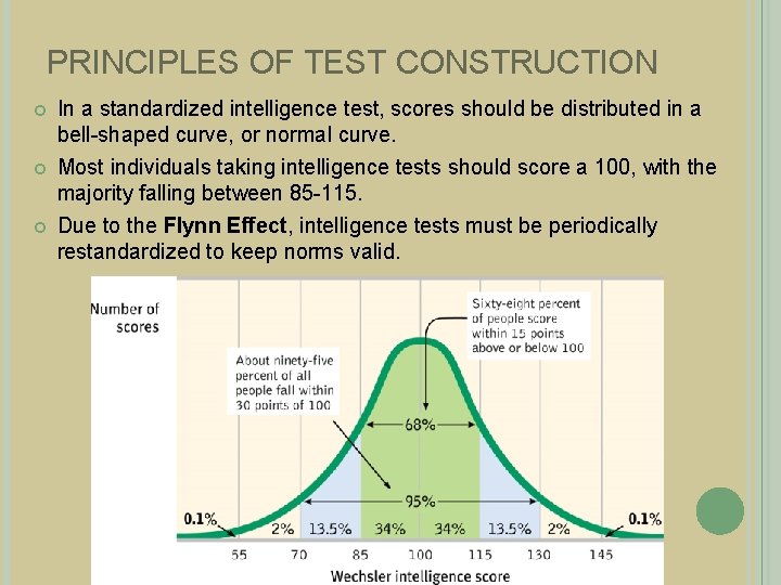 PRINCIPLES OF TEST CONSTRUCTION In a standardized intelligence test, scores should be distributed in