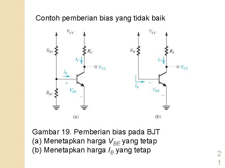 Contoh pemberian bias yang tidak baik Gambar 19. Pemberian bias pada BJT (a) Menetapkan