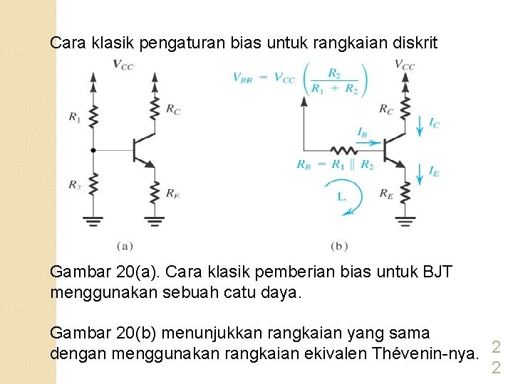 Cara klasik pengaturan bias untuk rangkaian diskrit Gambar 20(a). Cara klasik pemberian bias untuk