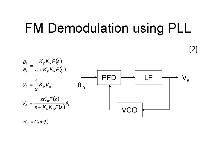 FM Demodulation using PLL [2] in PFD LF VCO Ve 