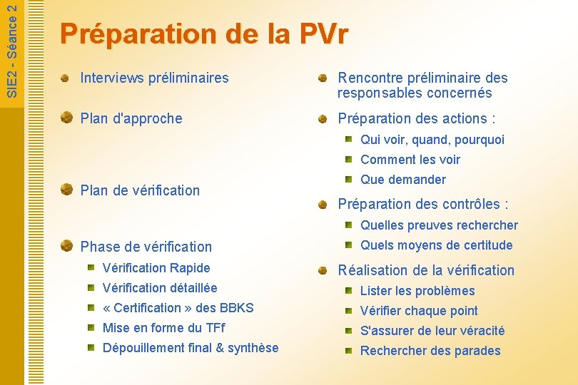  SIE 2 - Séance 2 Préparation de la PVr Interviews préliminaires Rencontre préliminaire