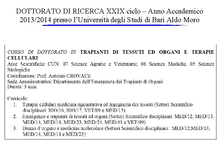 DOTTORATO DI RICERCA XXIX ciclo – Anno Accademico 2013/2014 presso l’Università degli Studi di