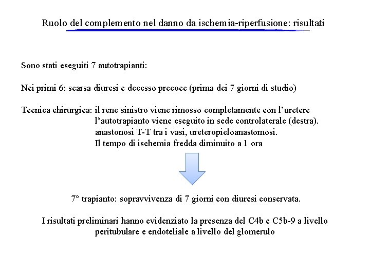 Ruolo del complemento nel danno da ischemia-riperfusione: risultati Sono stati eseguiti 7 autotrapianti: Nei