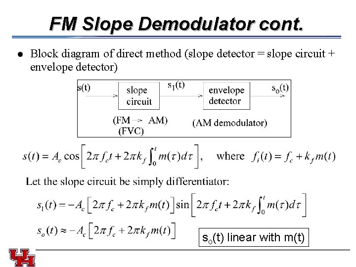 FM Slope Demodulator cont. l Block diagram of direct method (slope detector = slope