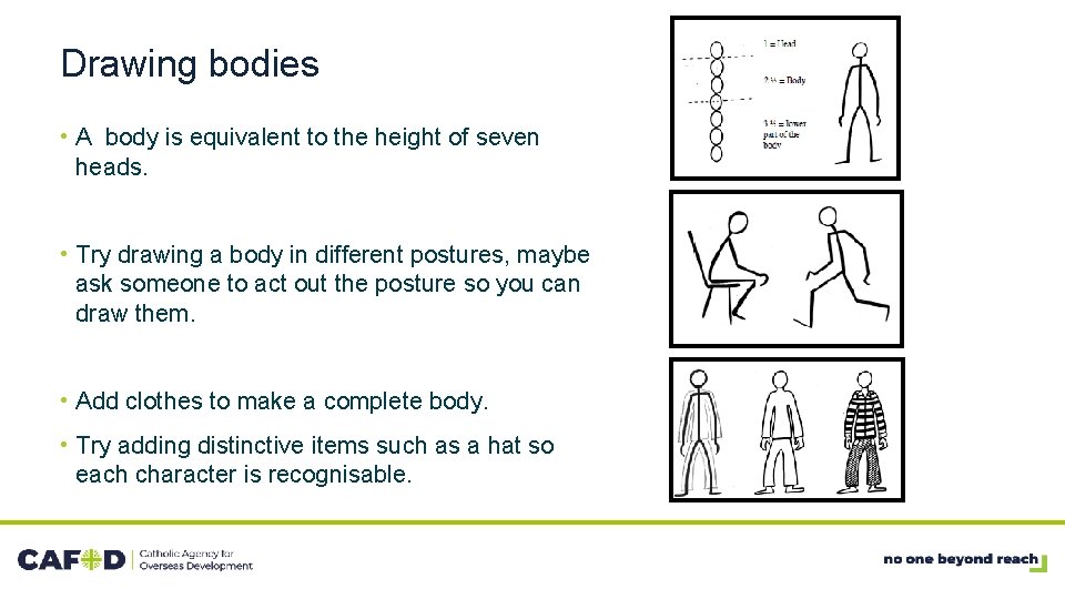 Drawing bodies • A body is equivalent to the height of seven heads. •