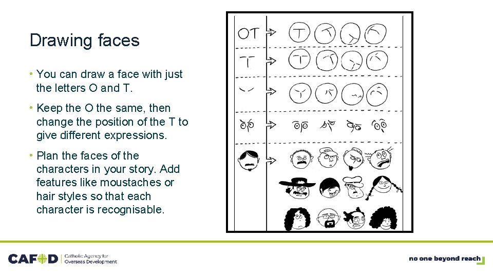 Drawing faces • You can draw a face with just the letters O and