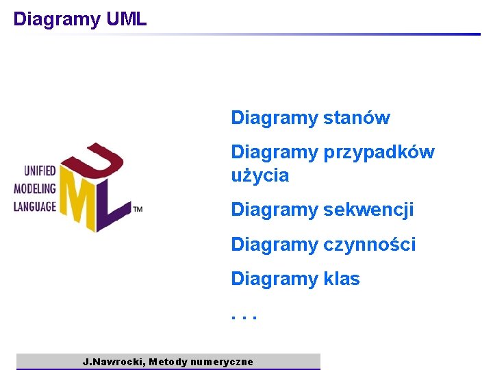 Diagramy UML Diagramy stanów Diagramy przypadków użycia Diagramy sekwencji Diagramy czynności Diagramy klas. .