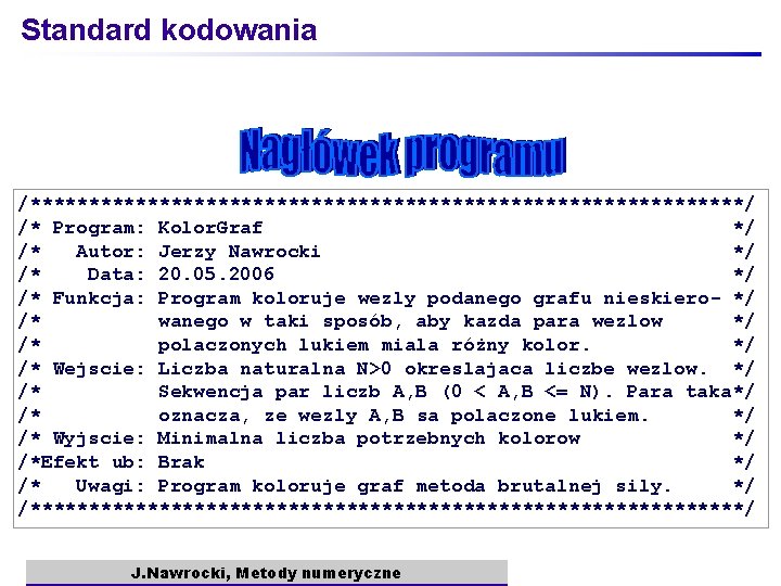 Standard kodowania /*******************************/ /* Program: Kolor. Graf */ /* Autor: Jerzy Nawrocki */ /*