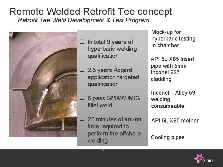 Remote Welded Retrofit Tee concept Retrofit Tee Weld Development & Test Program q In