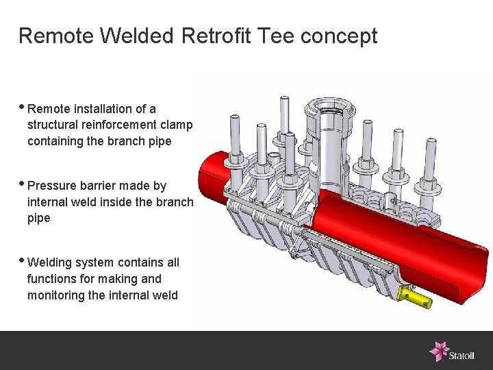 Remote Welded Retrofit Tee concept • Remote installation of a structural reinforcement clamp containing