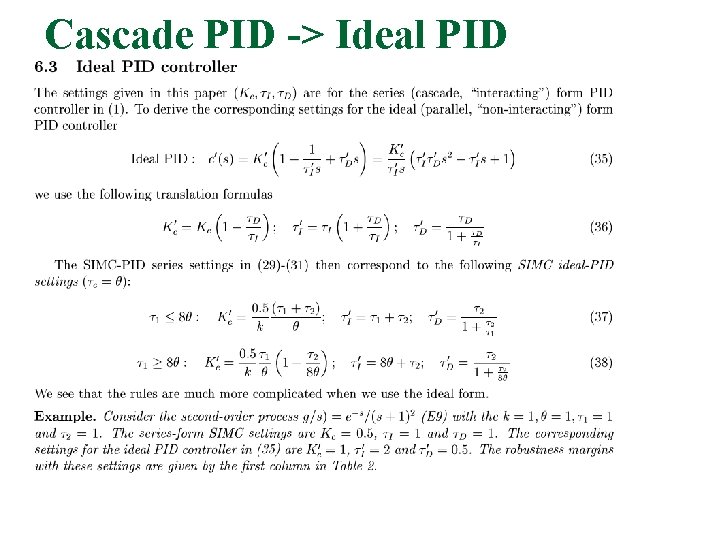 Cascade PID -> Ideal PID 