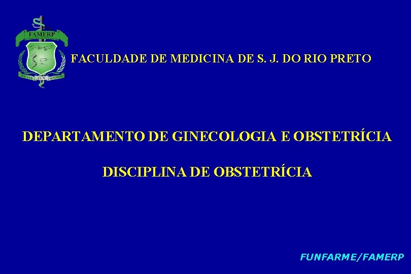 FACULDADE DE MEDICINA DE S. J. DO RIO PRETO DEPARTAMENTO DE GINECOLOGIA E OBSTETRÍCIA FACULDADE DE MEDICINA DE S. J. DO RIO PRETO DEPARTAMENTO DE GINECOLOGIA E OBSTETRÍCIA