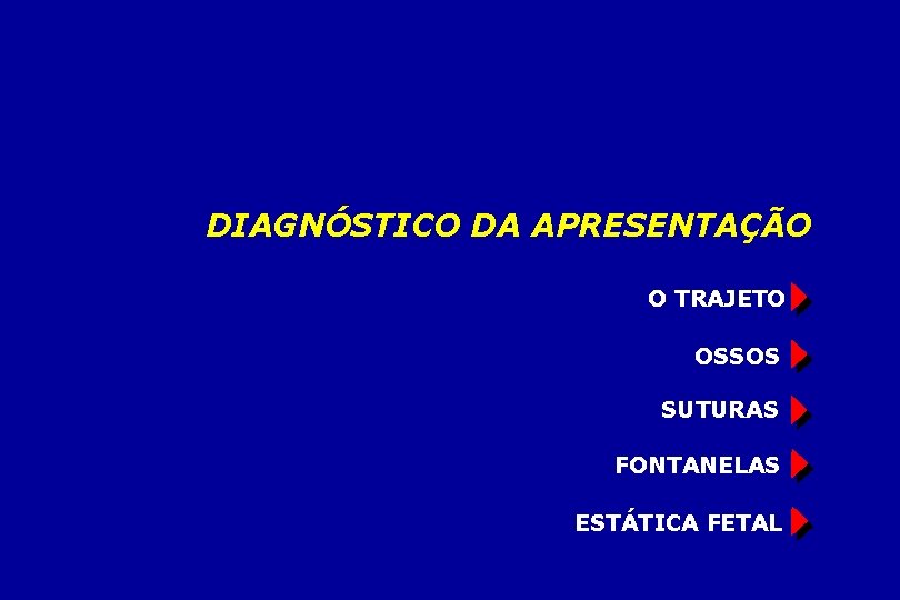 DIAGNÓSTICO DA APRESENTAÇÃO O TRAJETO OSSOS SUTURAS FONTANELAS ESTÁTICA FETAL DIAGNÓSTICO DA APRESENTAÇÃO O TRAJETO OSSOS SUTURAS FONTANELAS ESTÁTICA FETAL