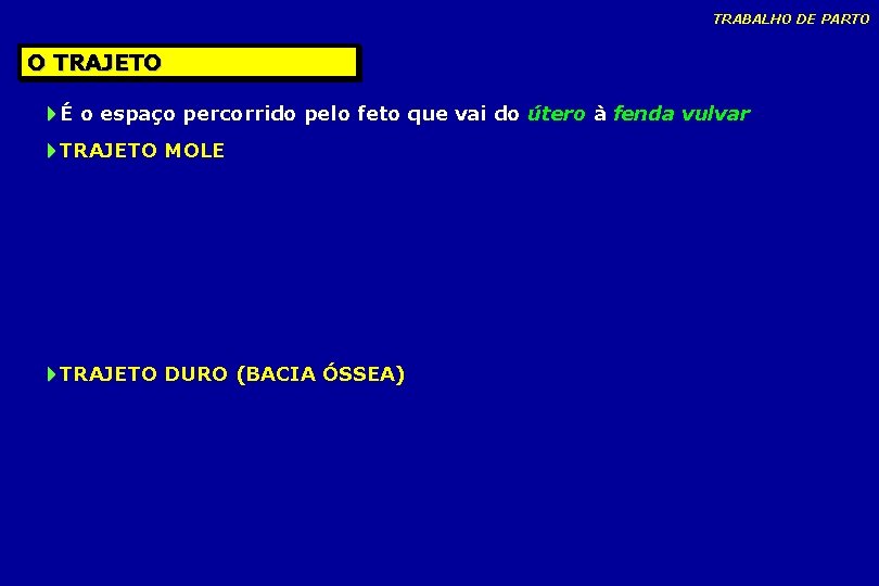 TRABALHO DE PARTO O TRAJETO É o espaço percorrido pelo feto que vai do TRABALHO DE PARTO O TRAJETO É o espaço percorrido pelo feto que vai do
