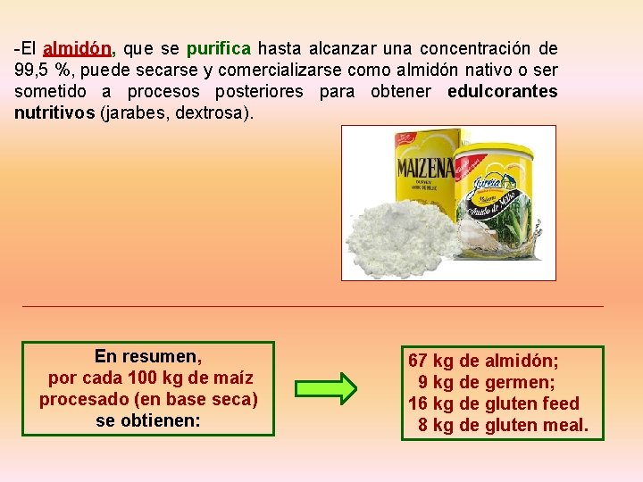 -El almidón, que se purifica hasta alcanzar una concentración de 99, 5 %, puede