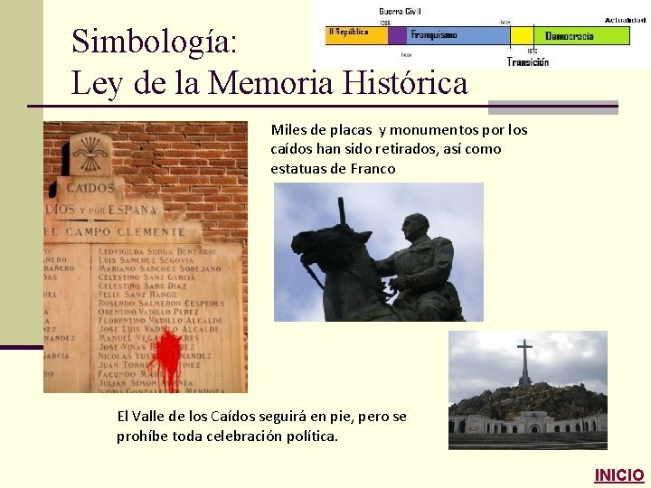 Simbología: Ley de la Memoria Histórica Miles de placas y monumentos por los caídos