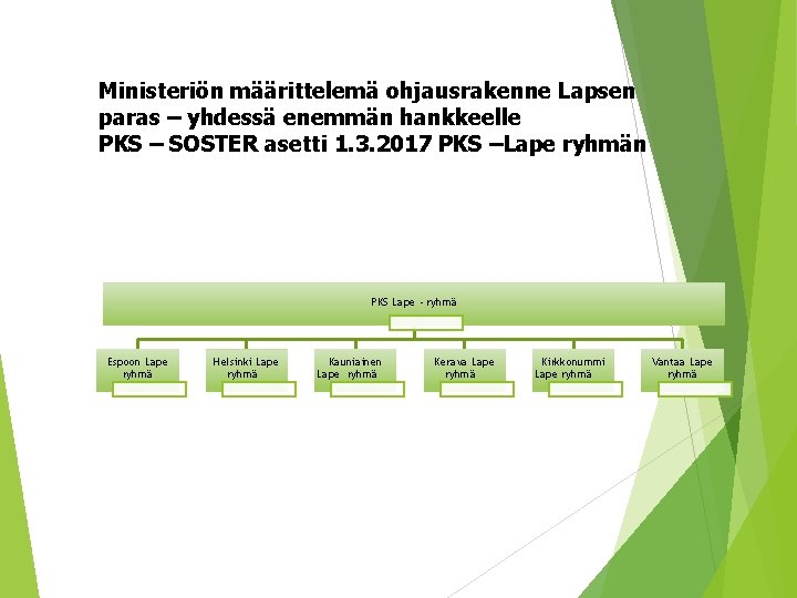 Ministeriön määrittelemä ohjausrakenne Lapsen paras – yhdessä enemmän hankkeelle PKS – SOSTER asetti 1.