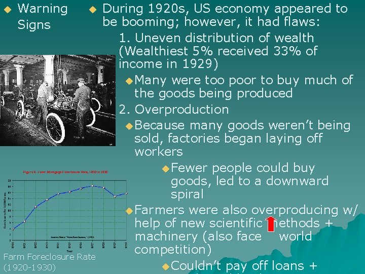 u Warning Signs u Farm Foreclosure Rate (1920 -1930) During 1920 s, US economy